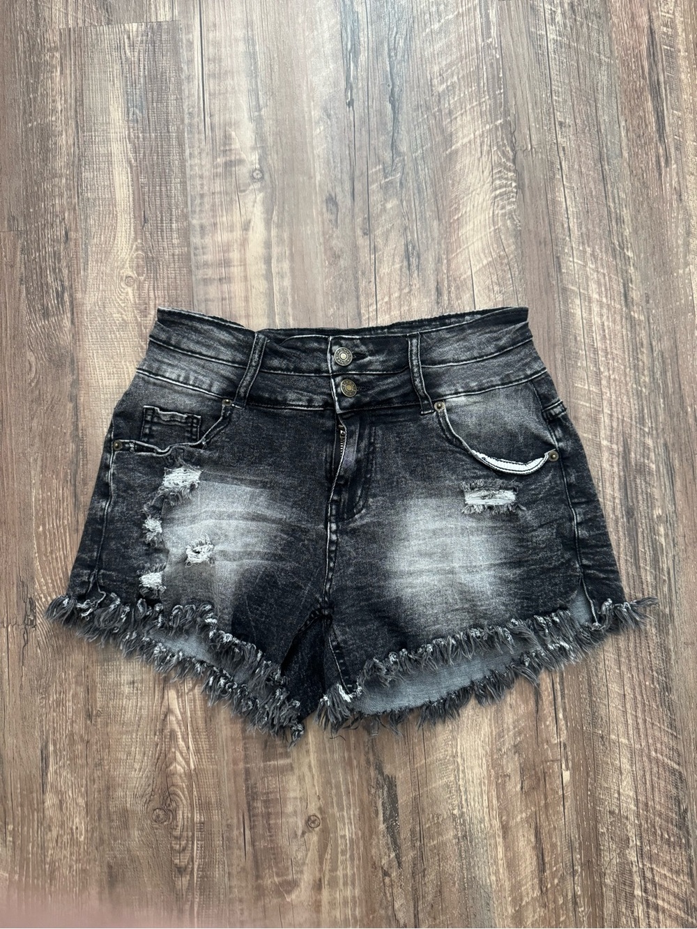 Amazon High-Rise Distressed Black Denim Shorts